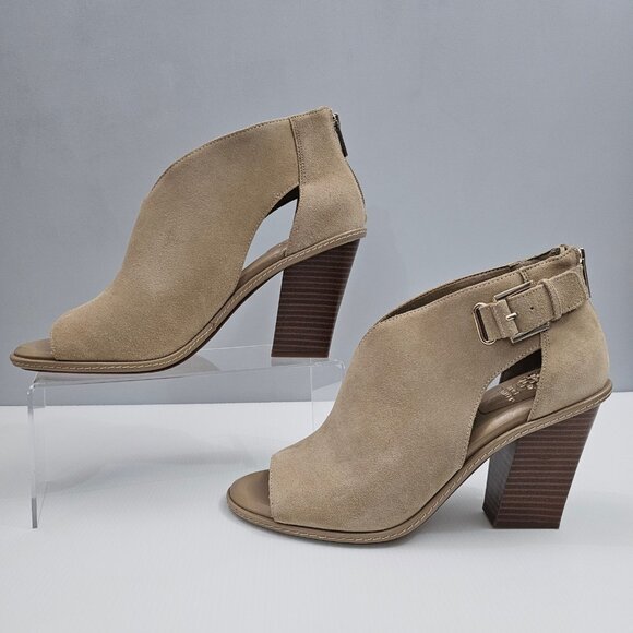 Vince Camuto Fareena Ankle Bootie Womens 11 Tan Leather Peep Toe Block Heel - Picture 2 of 14